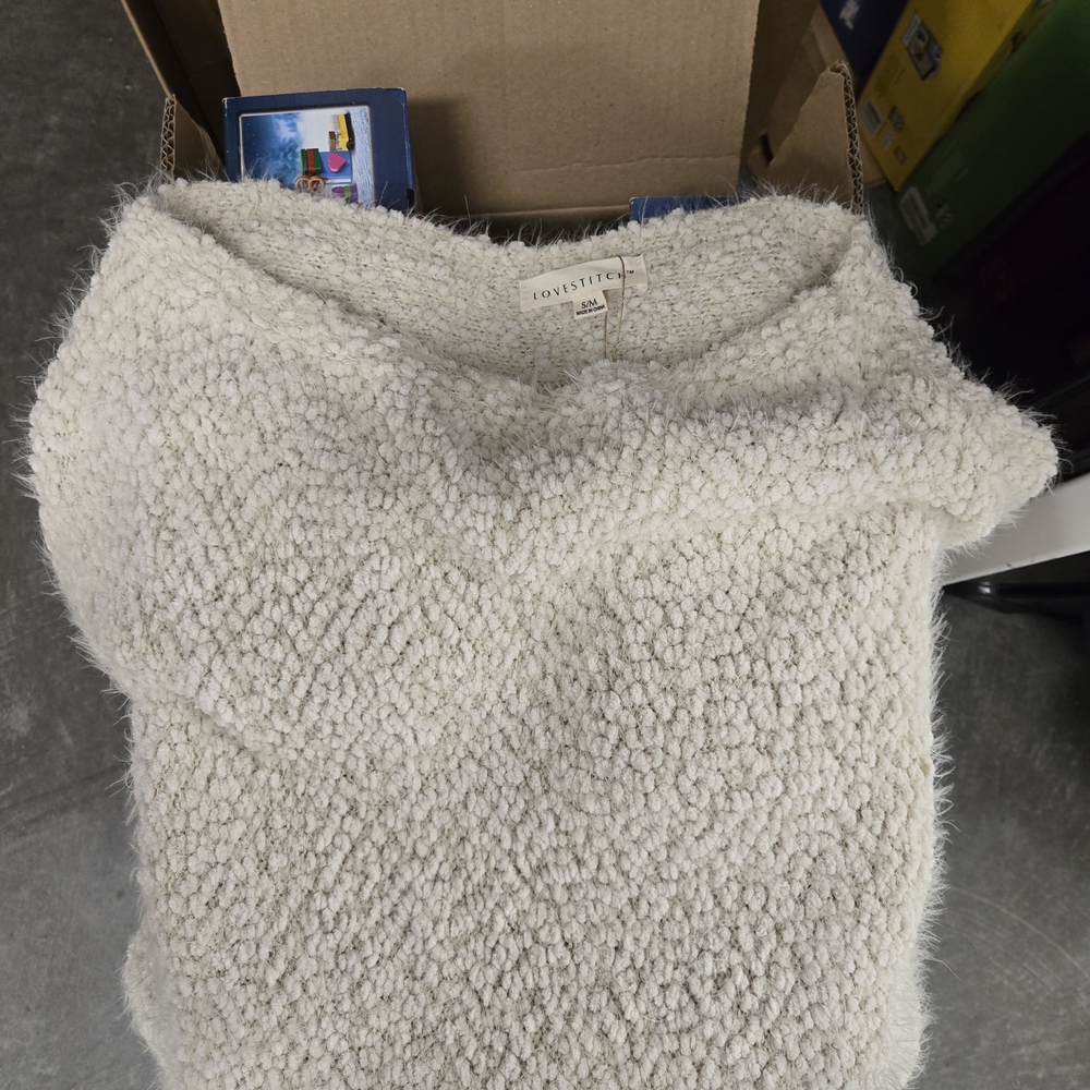 Lovestitch Cream Textured Bouclé Knit Sweater S/M Cozy Oversized Pullover - Picture 5 of 8